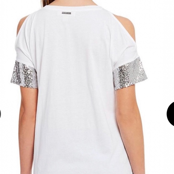 🧡 MICHAEL KHORS WHITE TOP-SEQUIN SHORT SLEEVE- - Picture 8 of 15